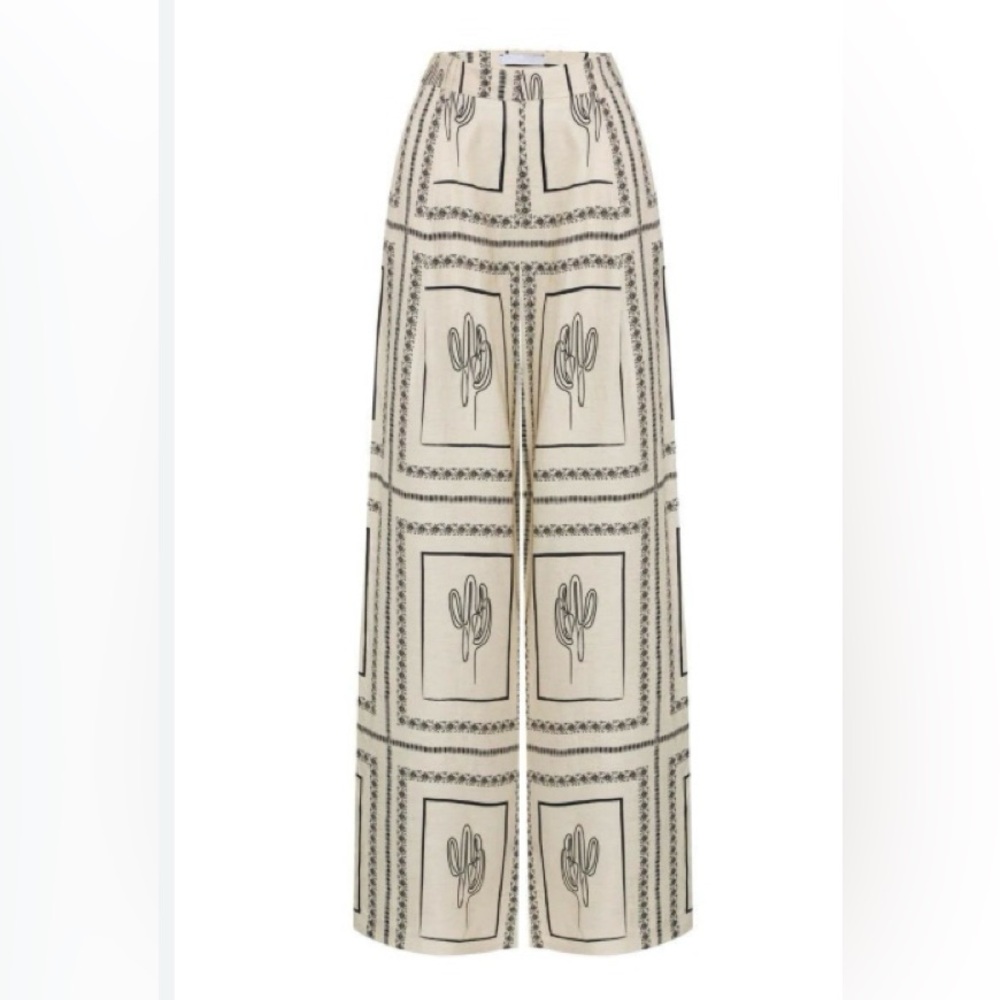 Black and Cream Wide Leg Pants with Geometric Patterns